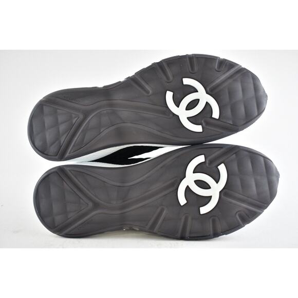 Chanel 21B Mens Black Suede White CC Logo Lace Up Mid Top Trainer Sneaker 44 11 - Picture 12 of 12
